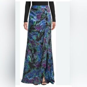 NWT Kevan Hall Floral Maxi Skirt - Black and Blue